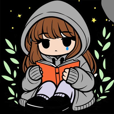 girl in oversized hoodie reading a book