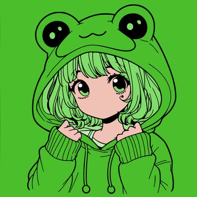 a cute teenage girl wearing a frog hoodie