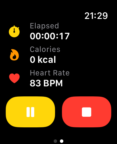 Voleo - Voleo Apple Watchインターフェース、テニス試合中の経過時間、カロリー、心拍数を含むリアルタイムワークアウト統計を表示