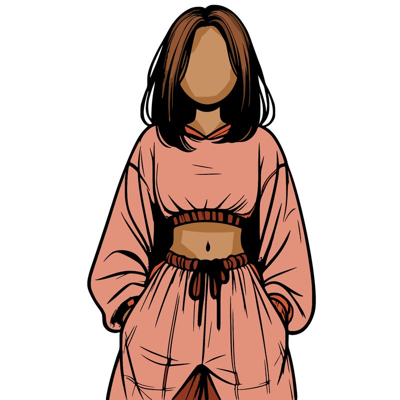 realistic girl faceless with baggy pants and a crop top