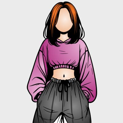 realistic girl faceless with baggy pants and a crop top