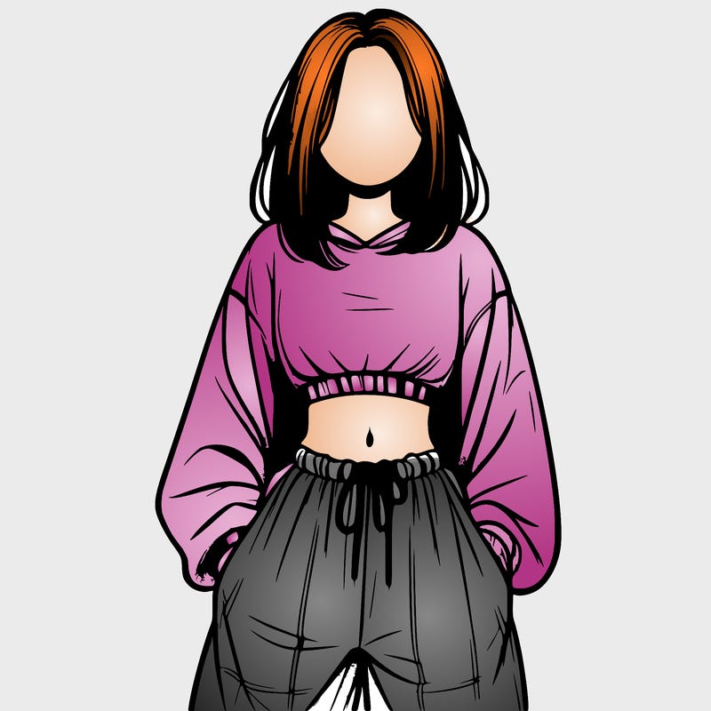 realistic girl faceless with baggy pants and a crop top