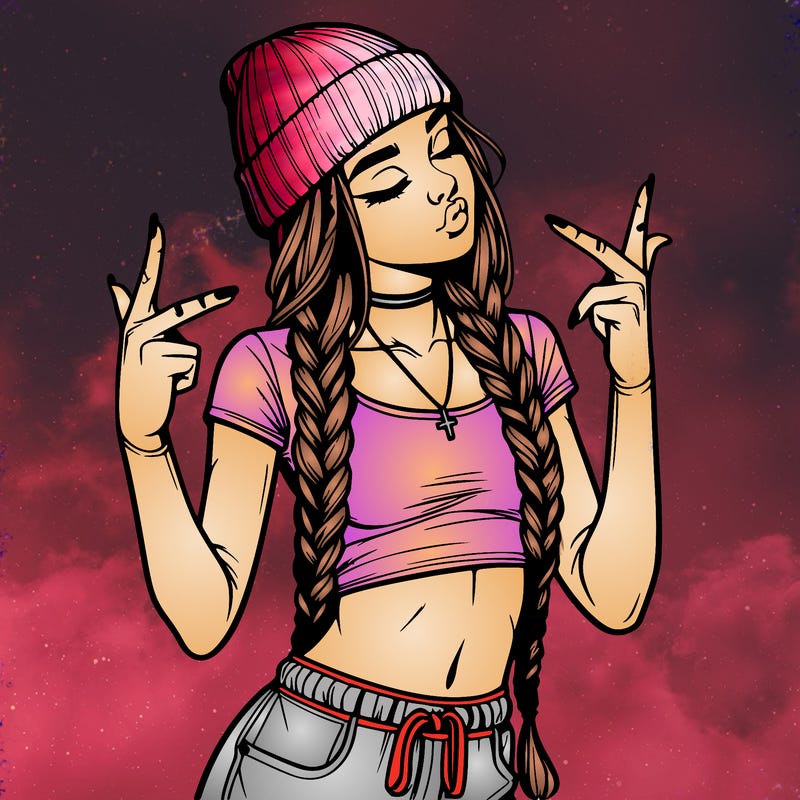 realistic teenage girl with braids and a beanie and crop top doing 🫶🏼