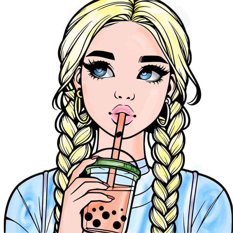 realistic girl with braided hair drinking boba