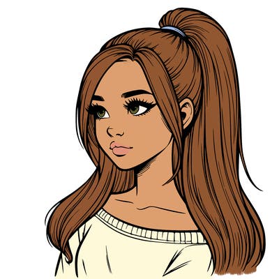 realistic girl with a high ponytail