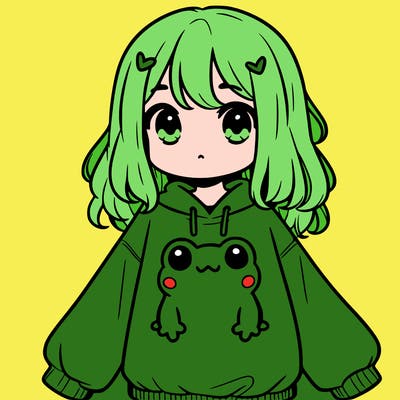 girl wearing frogging sweatshirt