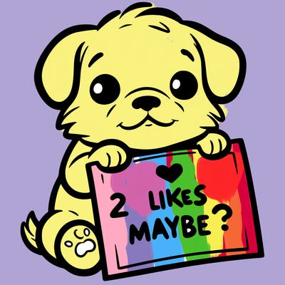a puppy holding a sign that says 2 likes maybe?