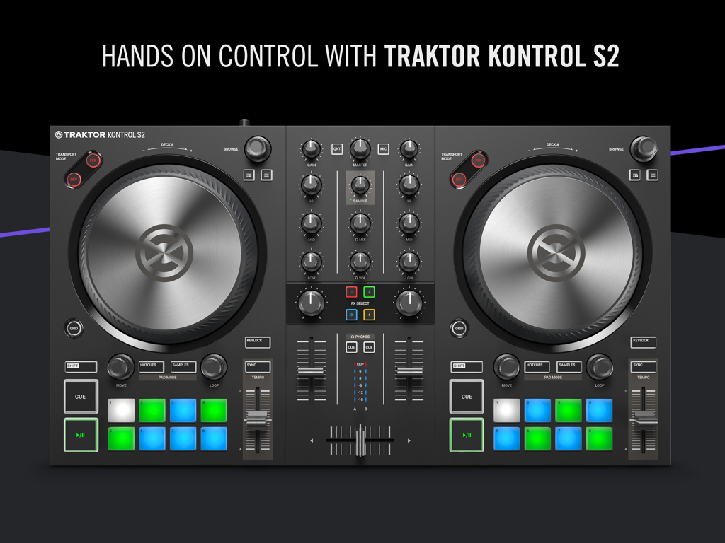 Controlador DJ de hardware Traktor Kontrol S2 para una mezcla fluida