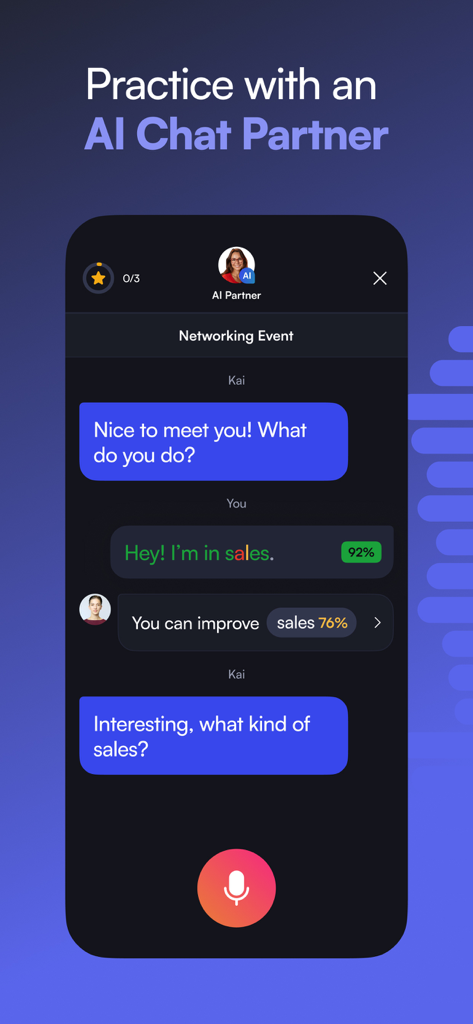 BoldVoice: Accent Training - BoldVoice app interface showing an AI chat partner for English conversation and pronunciation practice