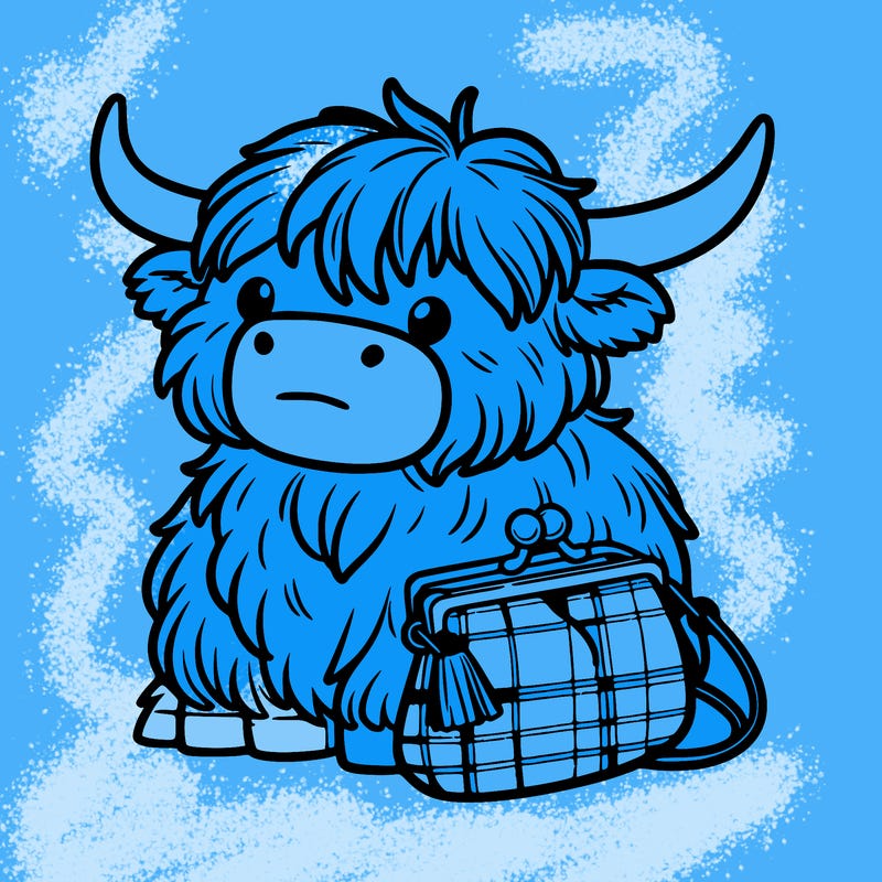 highland cow in a purse