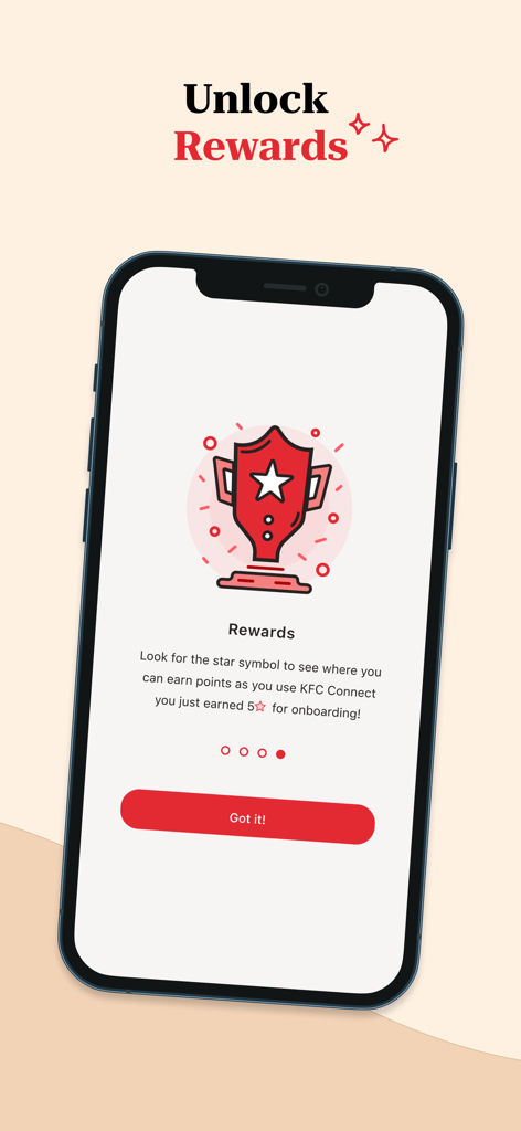 KFC Connect - A mobile screen from the KFC Connect app showing a trophy icon and instructions on how to earn points and unlock rewards.