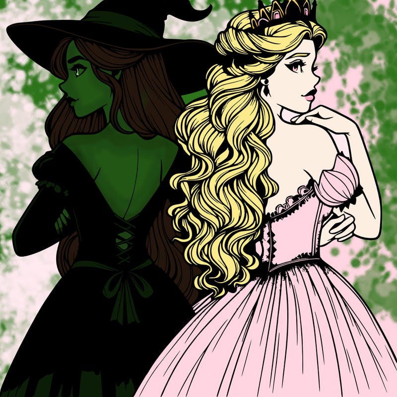 a witch and a princess back to back realistic