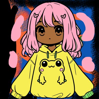 girl wearing frogging sweatshirt