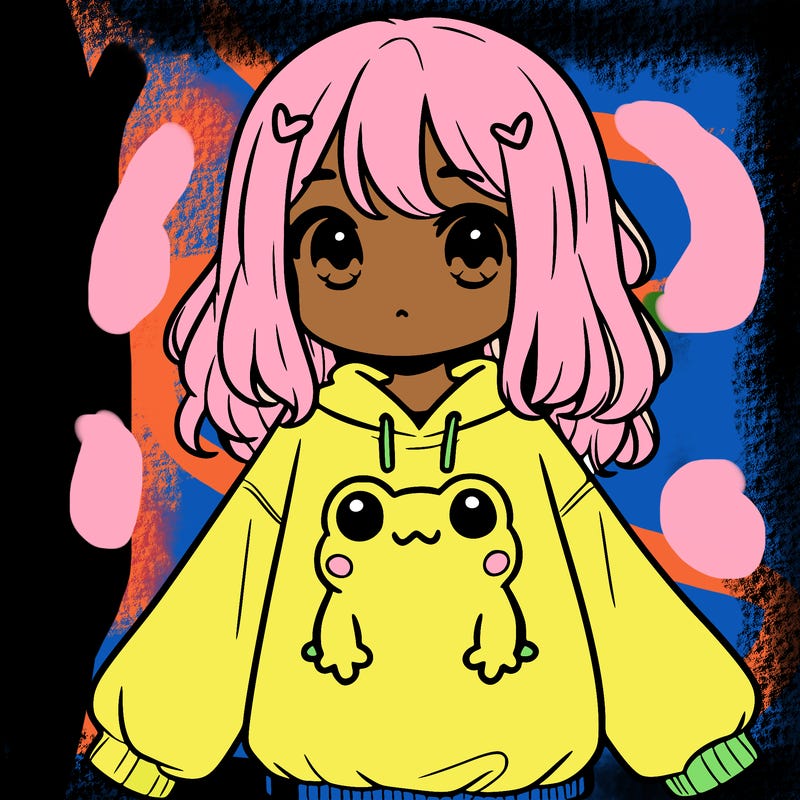 girl wearing frogging sweatshirt