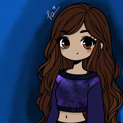 girl with long hair and a crop top with a sweater