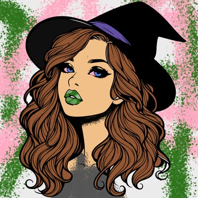 realistic witch girl with wavy hair and lips