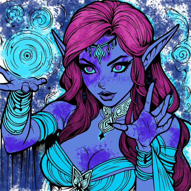 realistic scary beautiful elf sorceress casting spell