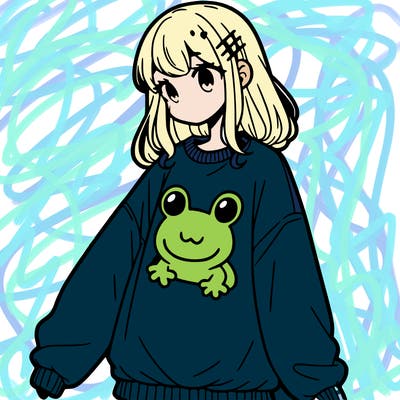 girl wearing frogging sweatshirt