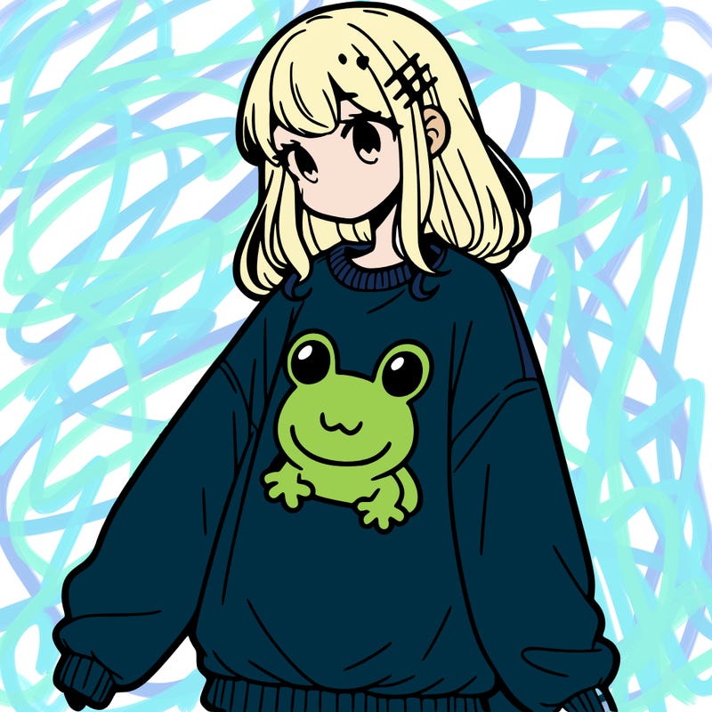 girl wearing frogging sweatshirt