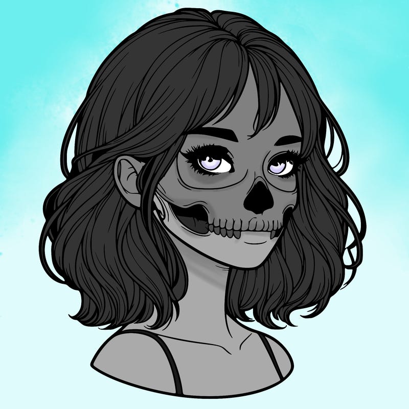 realistic girl with skull