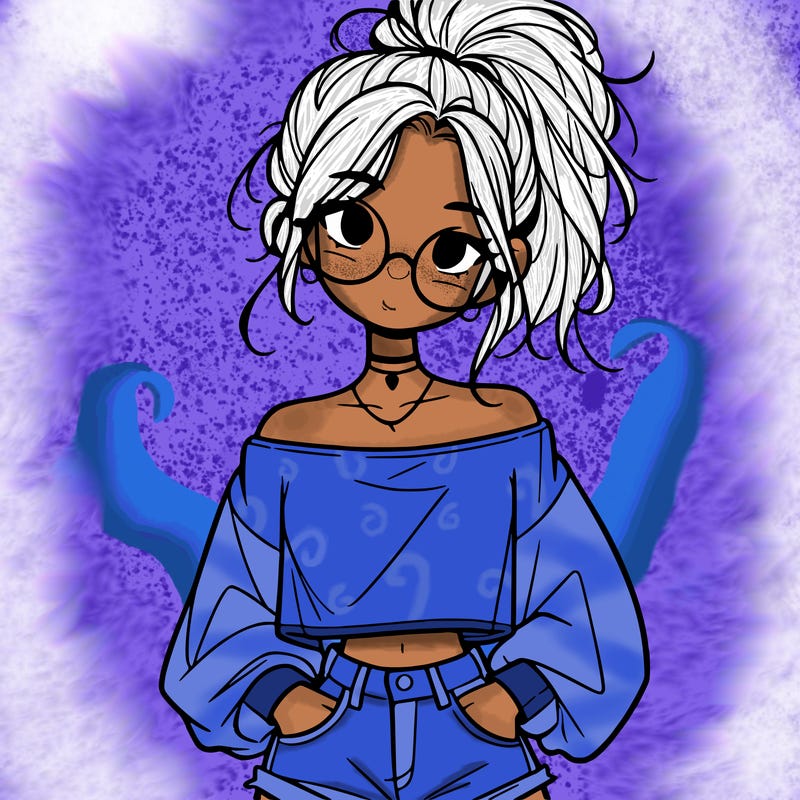 girl with a messy ponytail glasses a baggy crop top and jean shorts