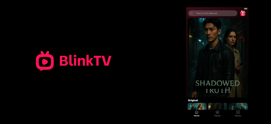 Blink TV - Blink TV logo and mobile interface featuring a short-form vertical drama titled Shadowed Truth.