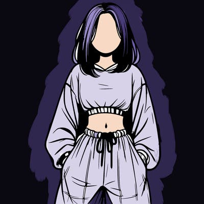 realistic girl faceless with baggy pants and a crop top