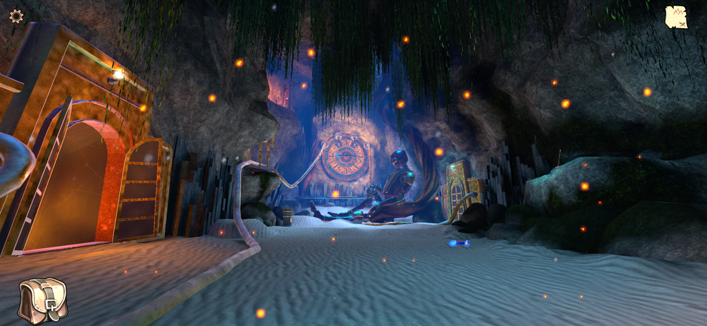 Legacy - Reawakening - A mysterious underground cave with ancient technology and a sitting robot guardian