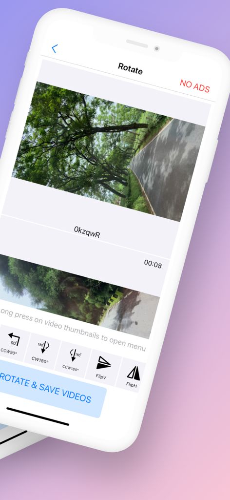 iPhone app screen showing video rotation and flipping tools for easy editing