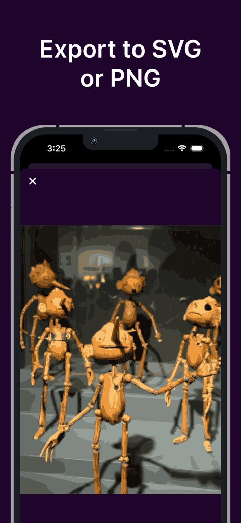 Mobile Benutzeroberfläche, die eine vektorisierte Illustration mit Optionen zum Export als SVG oder PNG zeigt