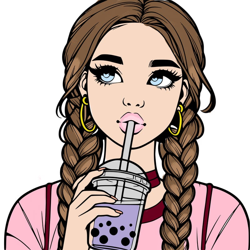 realistic girl with braided hair drinking boba
