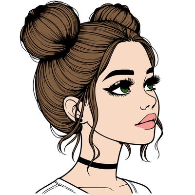 realistic girl with buns on the top of her head