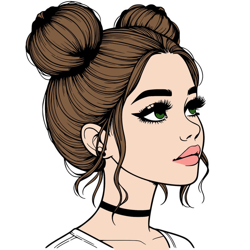 realistic girl with buns on the top of her head