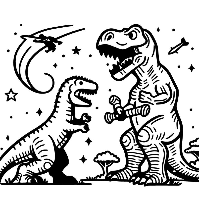 dinosaur fighting a giant