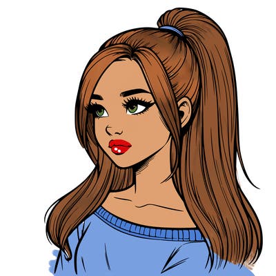 realistic girl with a high ponytail