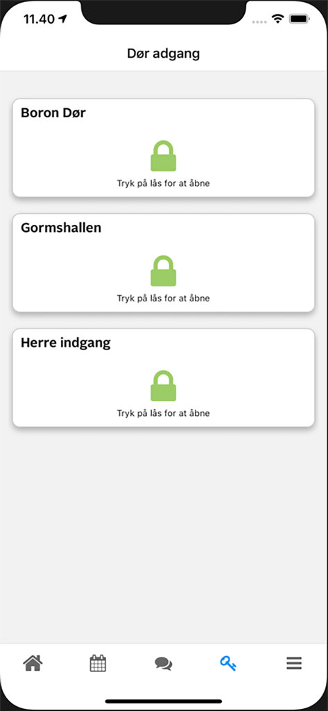 goMember app screen showing digital door access controls for various club facilities