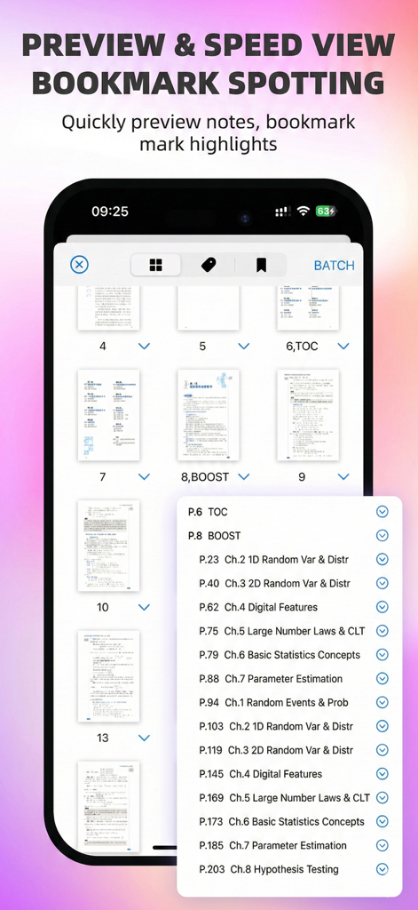OrigNotes - OrigNotes app interface displaying note page previews and a navigation list with bookmarks