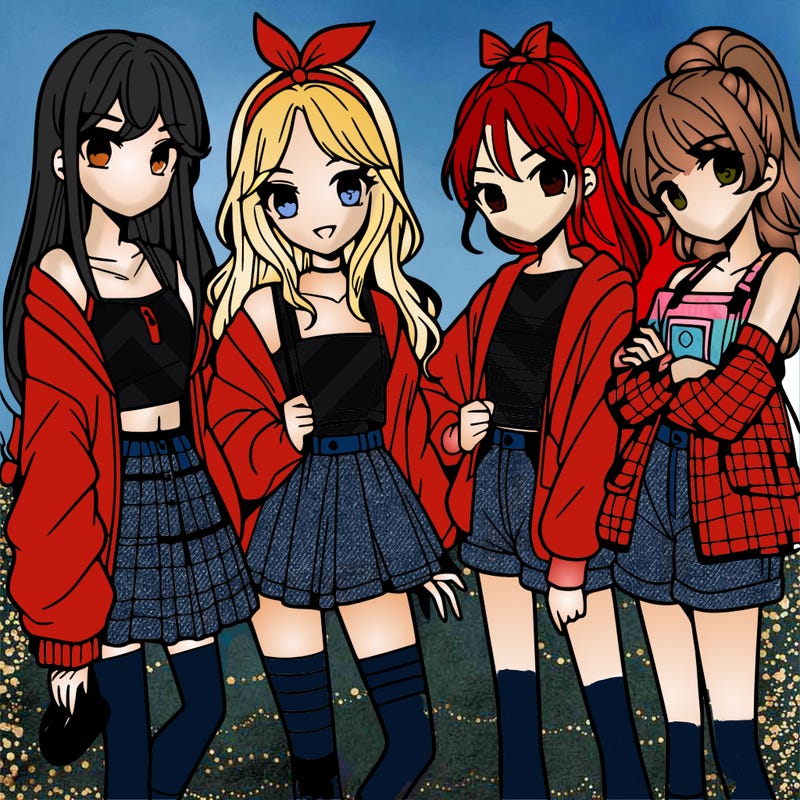 teen manga girls group of 4