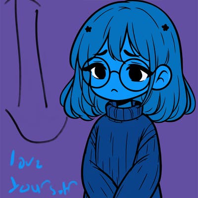 sad girl with glasses in a sweater