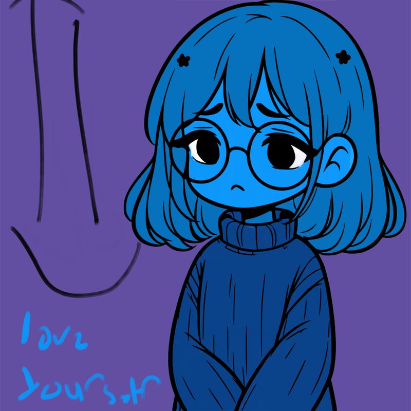 sad girl with glasses in a sweater