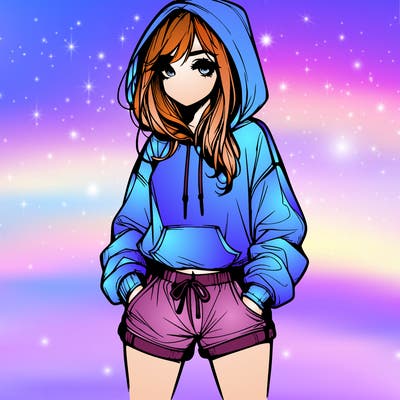 realistic girl in shorts and hoodie