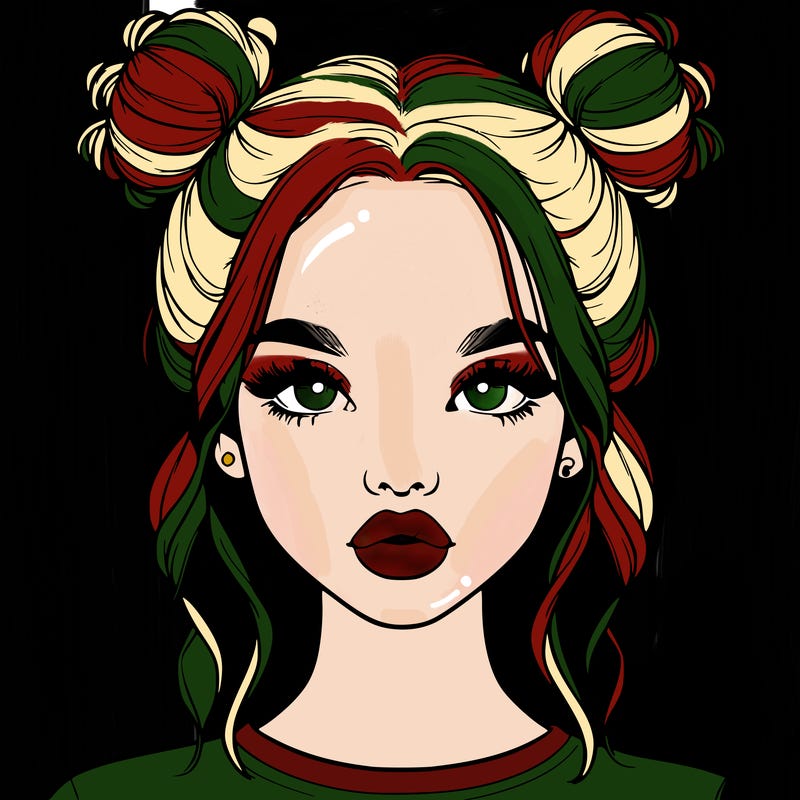 realistic girl with two buns in hair and lips