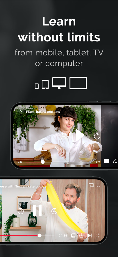 A preview of Academia tv cooking courses available on mobile and television