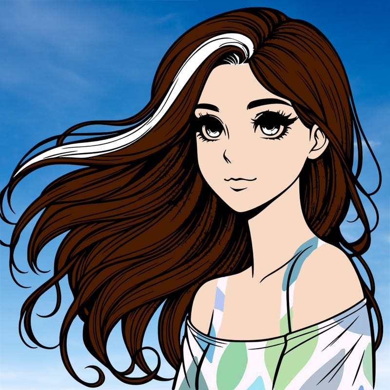 realistic girl looking to the side hair flowing in the wind