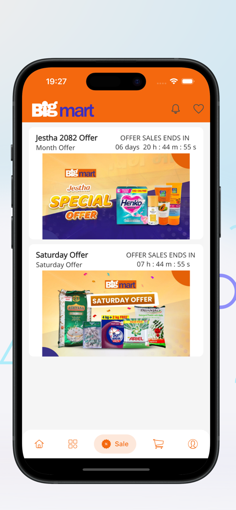 BigMart mobile app screen displaying limited time grocery offers and sales with countdown timers