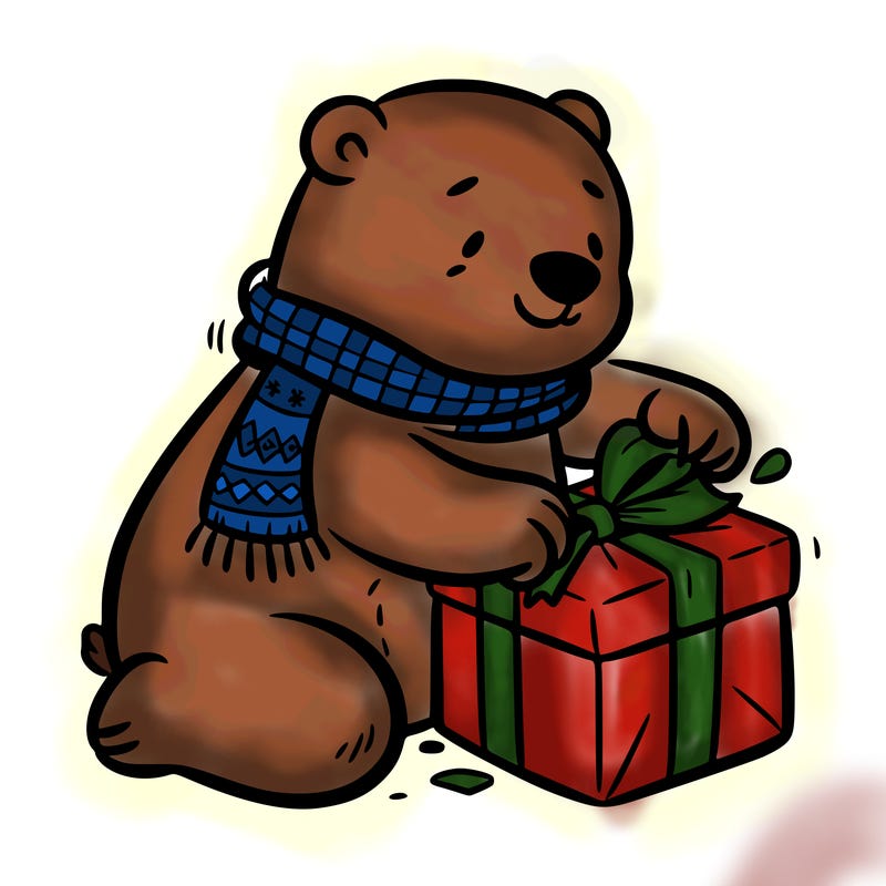 polar bear wrapping a present