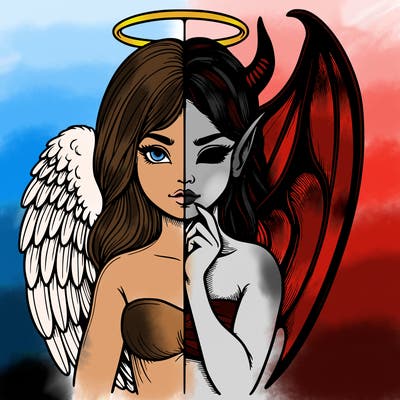 realistic angel half demon