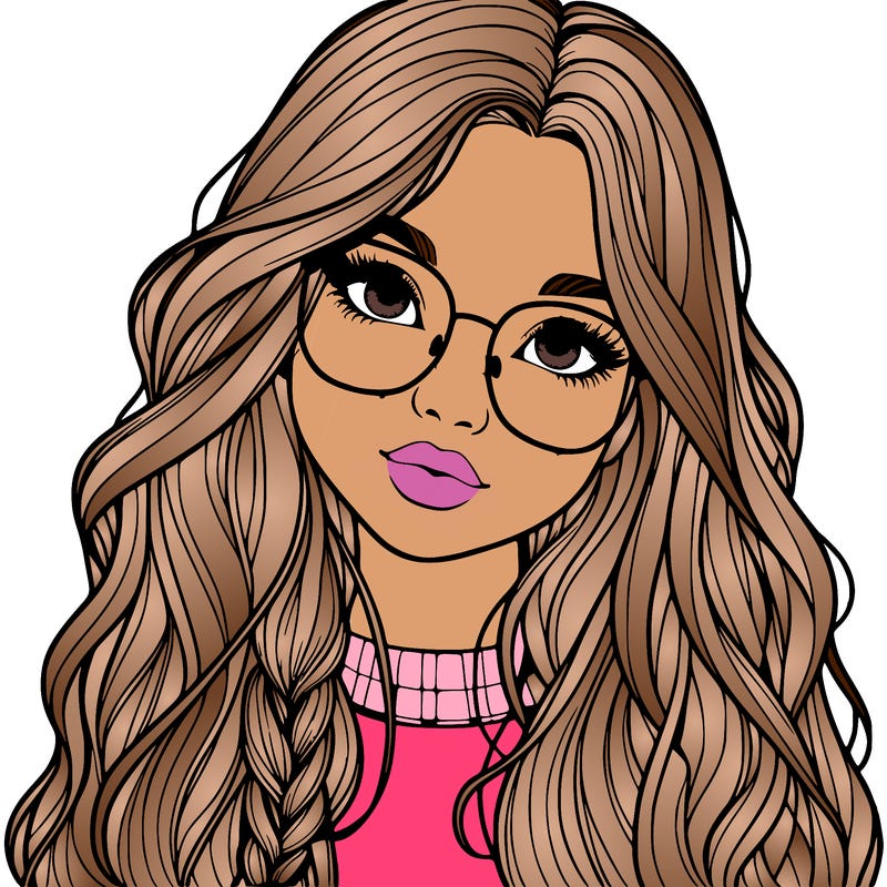 girl with long hair and freckles and glasses realistic