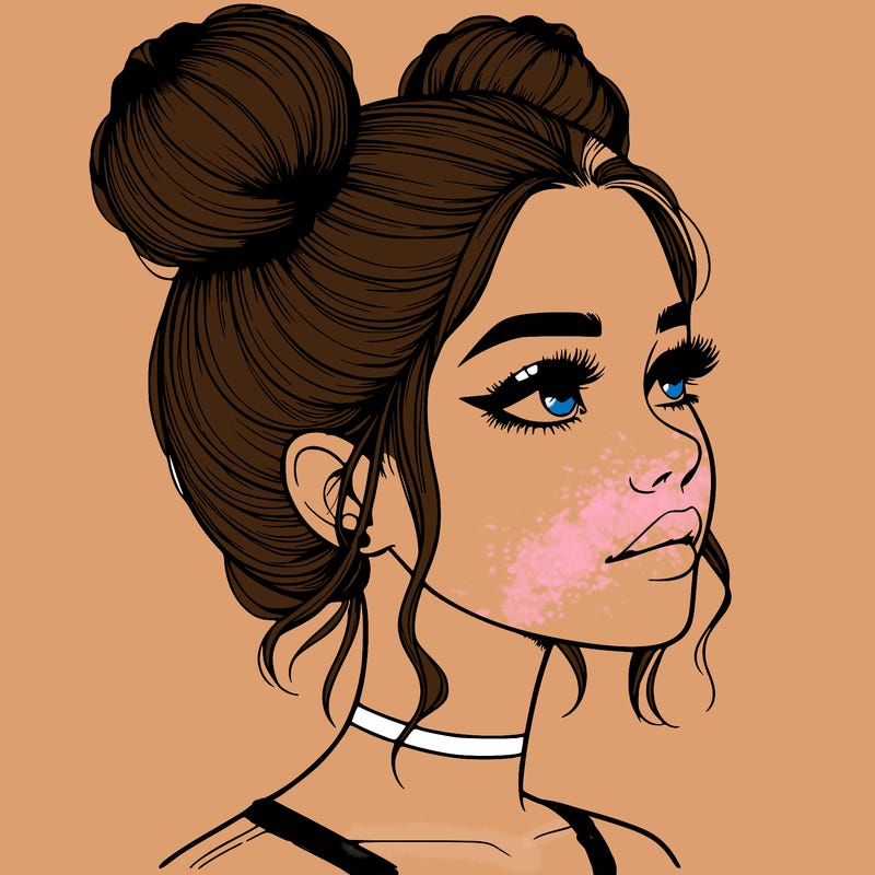 realistic girl with buns on the top of her head
