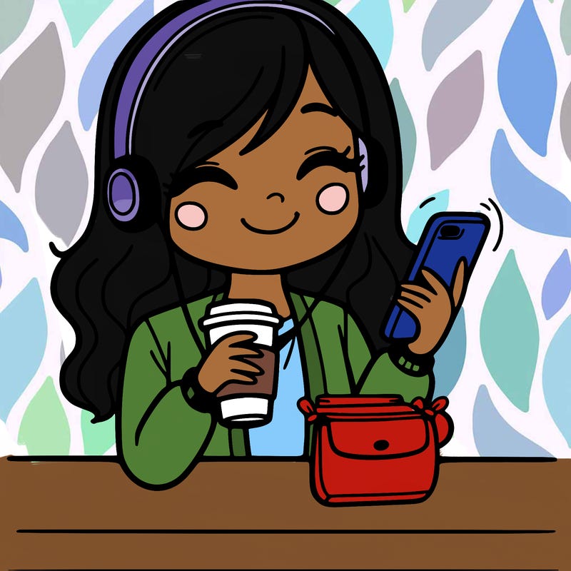 girl with a phone drinking coffee